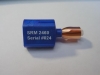 A NIST Standard Reference Material 2460 standard bullet mounted on a blue stub. Each one has six signature markings typically found in a fired bullet. 