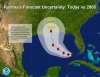 A comparison of the cone of uncertainty for Hurricane Katrina between 2005 and 2015