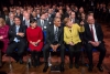 Secretary Pritzker, President Obama, and Chancellor Merkel watching the Hannover Messe Opening Ceremony