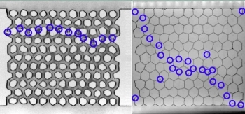 A simple example of making a material fail "better": By fine-tuning the thickness of the connecting spokes in a sheet of acrylic, we can change how it transmits force when fractured. A simple example of making a material fail "better": By fine-tuning the thickness of the connecting spokes in a sheet of acrylic, we can change how it transmits force when fractured.