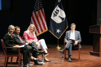 Under Secretary Doms (far right), leads a panel discussion with Chief Economist Sue Helper (from left to right), Hal Sirkin, Managing Director, Boston Consulting Group, and Katy George, Director, McKinsey &amp; Co.