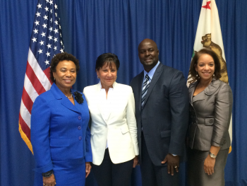 Representative Barbara Lee, Secretary Penny Pritzker, Clifton Burch, President at Empire Engineering &amp; Construction, Inc. and MBDA National Director Alejandra Castillo