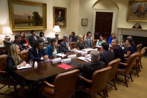 Secretary Pritzker and The PAGE Ambassadors attend a meeting with President Obama in the White House