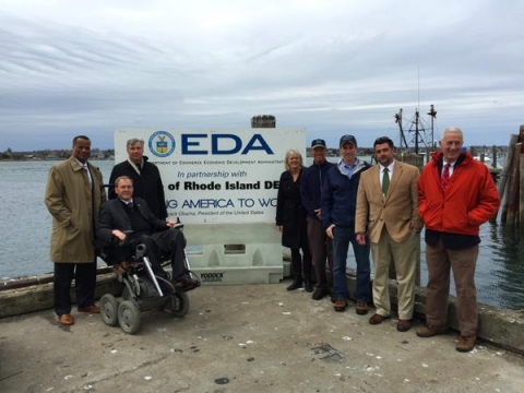 Assistant Secretary Jay Williams, the Rhode Island congressional delegation and local civic and business leaders tour EDA investment projects site in Rhode Island