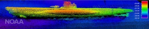 Sonar image of the German submarine U-576