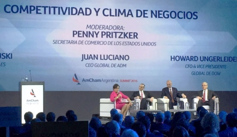 Secretary Pritzker moderated a panel discussion with Archer Daniels Midland CEO Juan Ricardo Luciano, The AES Corporation President and CEO Andres Gluski, and Dow Chemical Company Vice Chairman Howard Ungerleider Secretary Pritzker moderated a panel discussion with Archer Daniels Midland CEO Juan Ricardo Luciano, The AES CorporationPresident and CEO Andres Gluski, and Dow Chemical Company Vice Chairman Howard Ungerleider