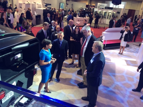 U.S. Secretary of Commerce Penny Pritzker on the showroom floor at the International Technology Show (IMTS) in Chicago.