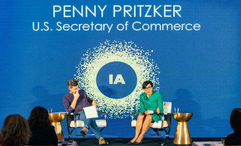 Secretary Pritzker with Kai Ryssdal, host and senior editor of Marketplace, at the Internet Association's Virtuous Circle conference