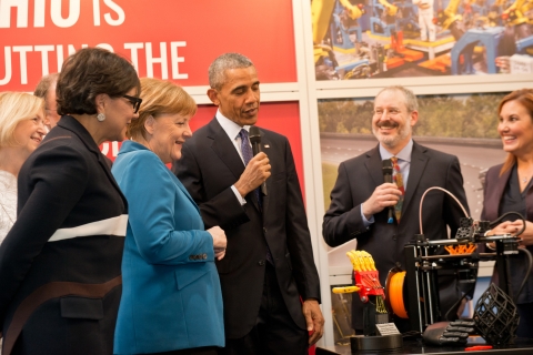 President Obama, Chancellor Merkel, and Secretary Pritzker open the U.S. Investment Pavilion at Hannover Messe President Obama, Chancellor Merkel, and Secretary Pritzker open the U.S. Investment Pavilion at Hannover Messe
