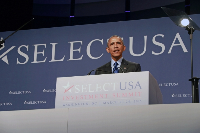 President Barack Obama addresses the 2015 SelectUSA Investment Summit.