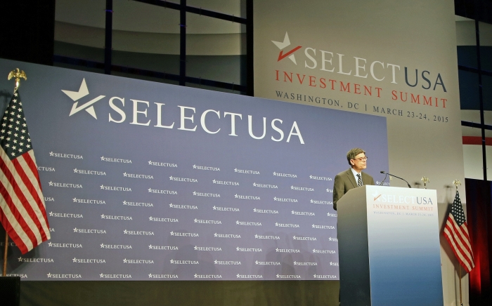 U.S. Secretary of the Treasury Department Jack Lew addresses the 2015 SelectUSA Investment Summit.