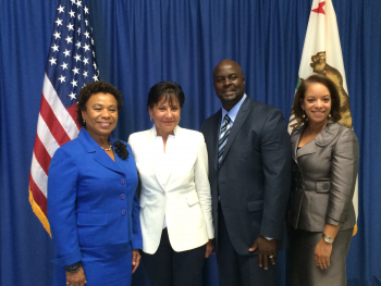 Representative Barbara Lee, Secretary Penny Pritzker, Clifton Burch, President at Empire Engineering & Construction, Inc. and MBDA National Director Alejandra Castillo Representative Barbara Lee, Secretary Penny Pritzker, Clifton Burch, President at Empire Engineering & Construction, Inc. and MBDA National Director Alejandra Castillo