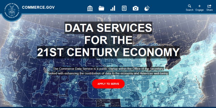 Screenshot of the Commerce Data Service website