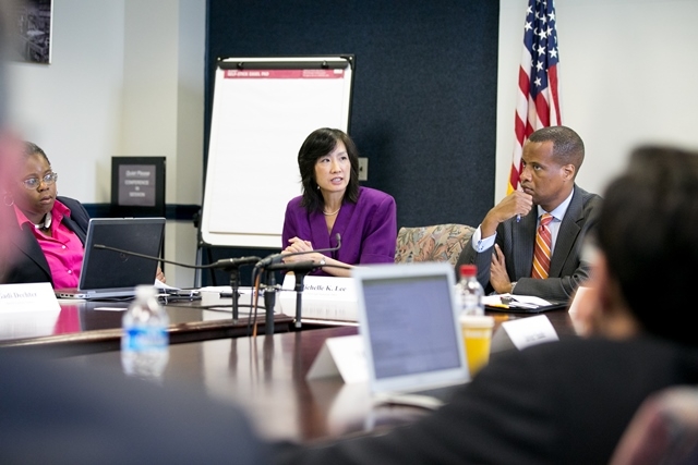 Under Secretary Lee and Assistant Secretary Williams listen to the NACIE members