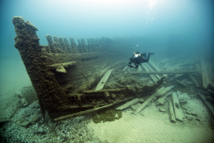 Shipwrecks like Lucinda Van Valkenburg attract visitors from all around the world to Thunder Bay National Marine Sanctuary. Credit: Tane Casserley/NOAA