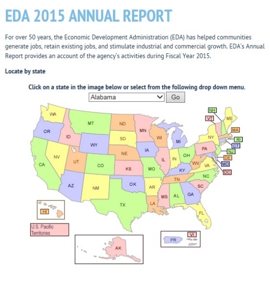 U.S. Map Depicting How EDA Has Helped Communities Generate Jobs, Retain Existing Jobs and Stimulate Industrial and Commercial Growth