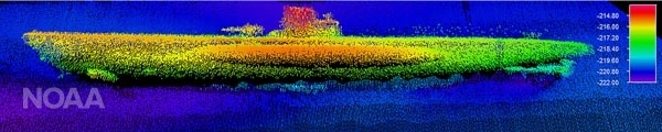 Sonar image of the German submarine U-576