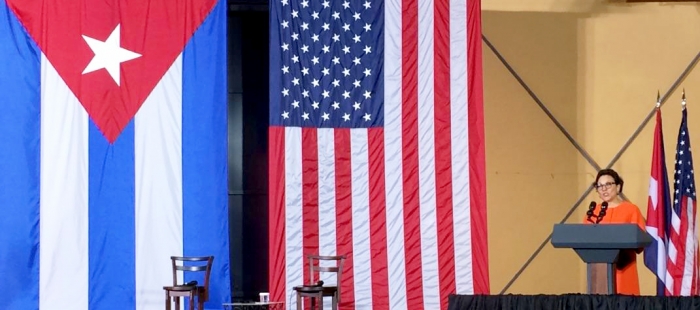 Secretary Pritzker addressing a summit focused on the state of entrepreneurship in Cuba