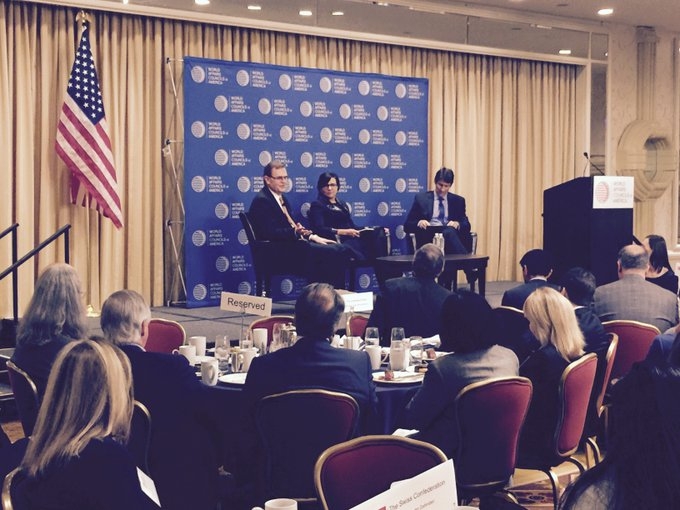 U.S. Secretary of Commerce Penny Pritzker participats in an armchair discussion at the World Affairs Council of America annual conference 