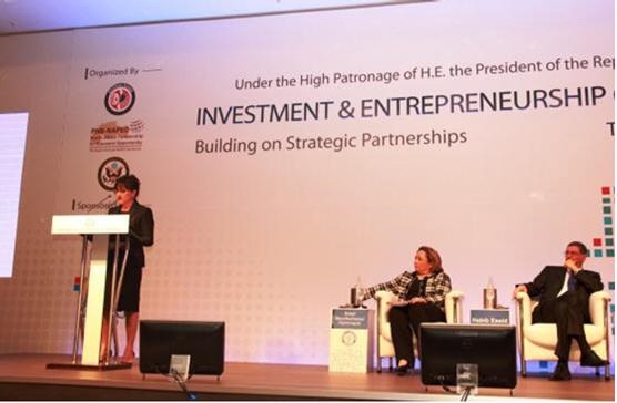 Secretary Pritzker announcing the launch of Regional Investments to Support Entrepreneurship (RISE) at the Investment and Entrepreneurship Conference in Tunis, Tunisia. 