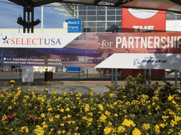 SelectUSA banner outside the Hannover Messe
