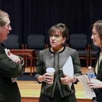 Secretary Pritzker with Census Bureau Director John Thompson and USPTO Deputy Director Michelle Lee at the all-hands employee meeting to discuss the Commerce Department’s FY2016 budget. 