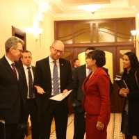 Ukrainian Prime Minister Yatsenyuk greets Secretary Pritzker