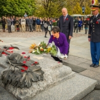 Secretary Pritzker laying a wreath at the Canadian War Memorial, extending her deepest sympathy for the loss of Canadas heroes.