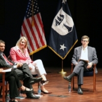 Under Secretary Doms (far right), leads a panel discussion with Chief Economist Sue Helper (from left to right), Hal Sirkin, Managing Director, Boston Consulting Group, and Katy George, Director, McKinsey &amp; Co.