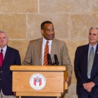 Assistant Secretary Williams announces $1 million EDA investment to help build the Austin’s [re]Manufacturing Hub Eco-Industrial Park. (L-R): Austin Mayor Lee Leffingwell,  Assistant Secretary Williams, U.S. Congressman Lloyd Doggett.
