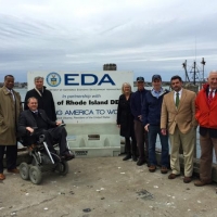 Assistant Secretary Jay Williams, the Rhode Island congressional delegation and local civic and business leaders tour EDA investment projects site in Rhode Island