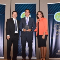 Elliot Park, CEO of Shine Electronics, with Alejandra Y. Castillo and Albert Shen from MBDA