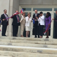 Secretary of Commerce Penny Pritzker joins Under Secretary Sullivan and other officials at the ribbon cutting ceremony at the National Water Center at the University of Alabama.