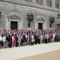 Members of the U.S. and Foreign Commercial Service and headquarters staff gathered for a group photo at the U.S. Department of Commerce in Washington, DC to commemorate the 2014 Global Markets Global Meeting
