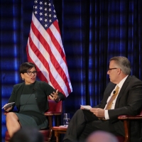 U.S. Secretary Commerce Penny Pritzker and Motorola Solutions CEO Greg Brown at an armchair discussion in Chicago.