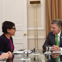Commerce Secretary Penny Pritzker Meets with President Juan Manuel Santos as Part of Her First Official Visit to Colombia. 